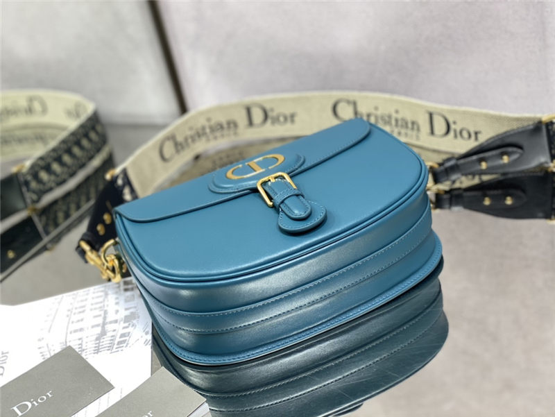 LARGE Dior BOBBY BAG Box Calfskin with Blue Dior Oblique Embroidered Strap Blue High