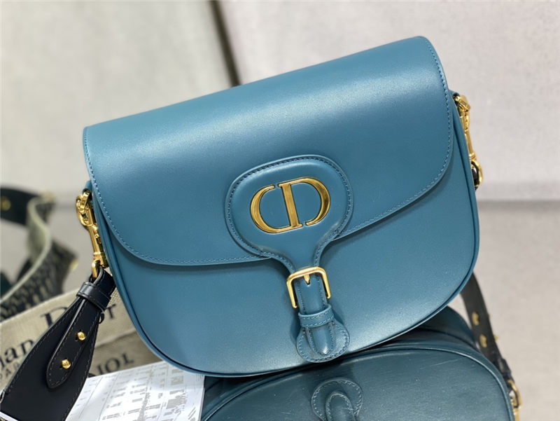 LARGE Dior BOBBY BAG Box Calfskin with Blue Dior Oblique Embroidered Strap Blue High