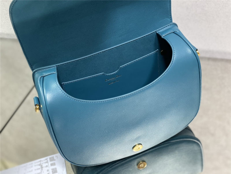 LARGE Dior BOBBY BAG Box Calfskin with Blue Dior Oblique Embroidered Strap Blue High