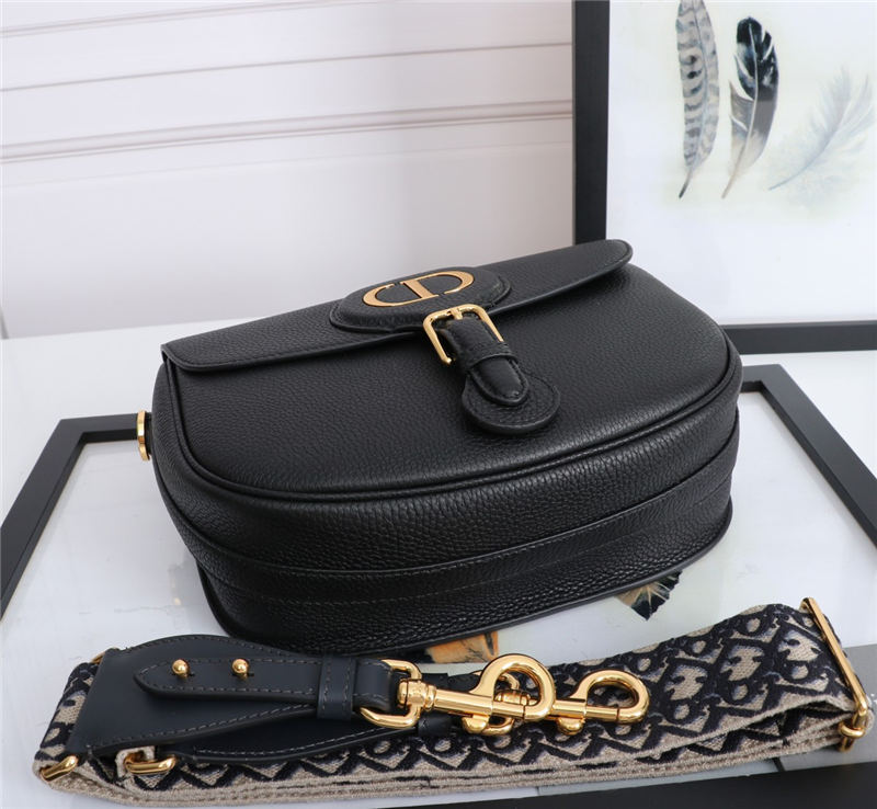 LARGE Dior BOBBY BAG Grained Calfskin with Blue Dior Oblique Embroidered Strap Black High