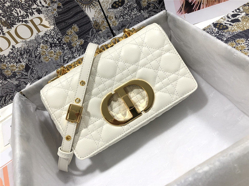 SMALL Dior CARO BAG Supple Cannage Calfskin White High