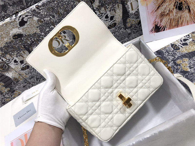 SMALL Dior CARO BAG Supple Cannage Calfskin White High