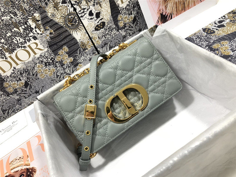 SMALL Dior CARO BAG Supple Cannage Calfskin Gray High