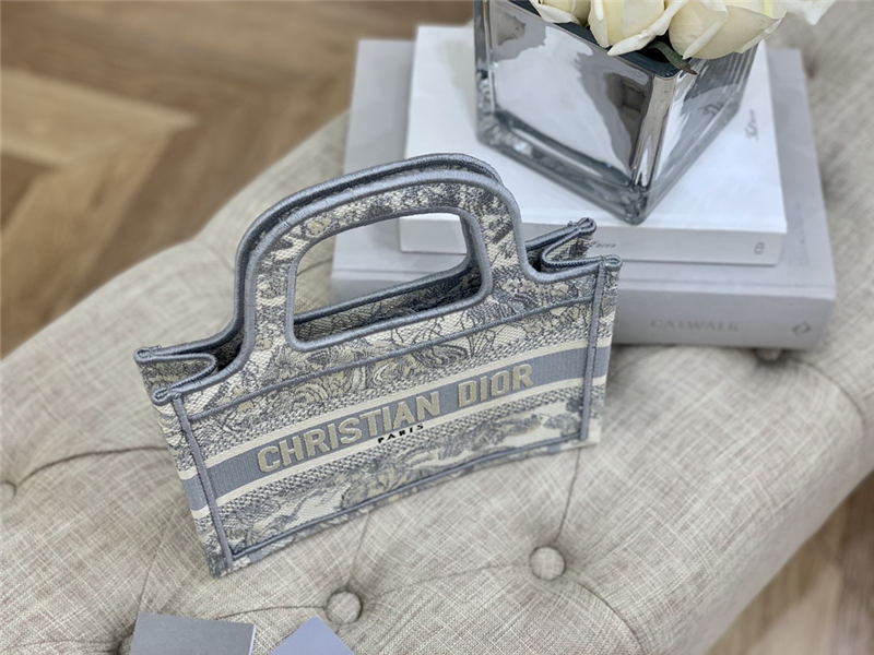 MINI Dior BOOK TOTE Toile de Jouy Embroidery Grey High