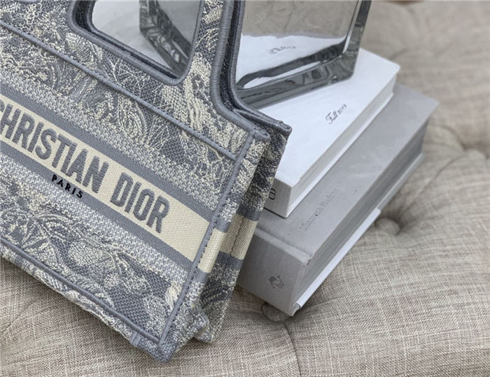 MINI Dior BOOK TOTE Toile de Jouy Embroidery Grey Reverse High