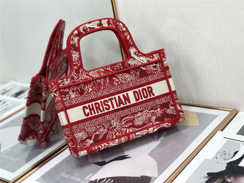 MINI Dior BOOK TOTE Toile de Jouy Embroidery Red High