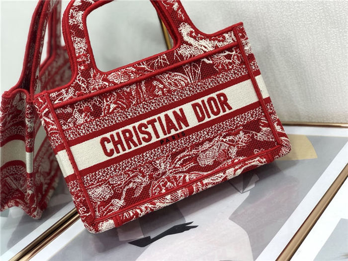 MINI Dior BOOK TOTE Toile de Jouy Embroidery Red High