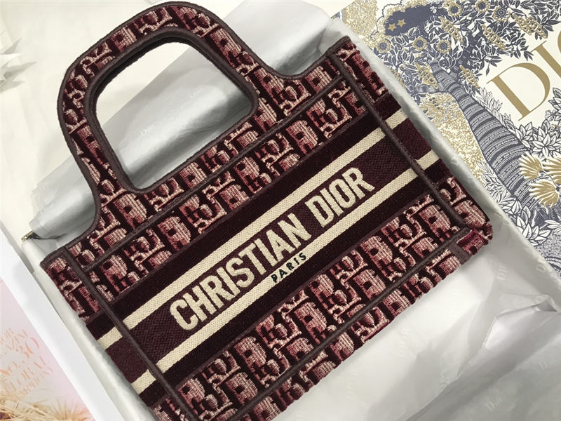 MINI Dior BOOK TOTE Dior Oblique Embroidery Burgundy High