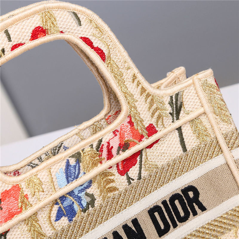 MINI Dior BOOK TOTE Multicolor Dior Hibiscus Embroidery Beige High