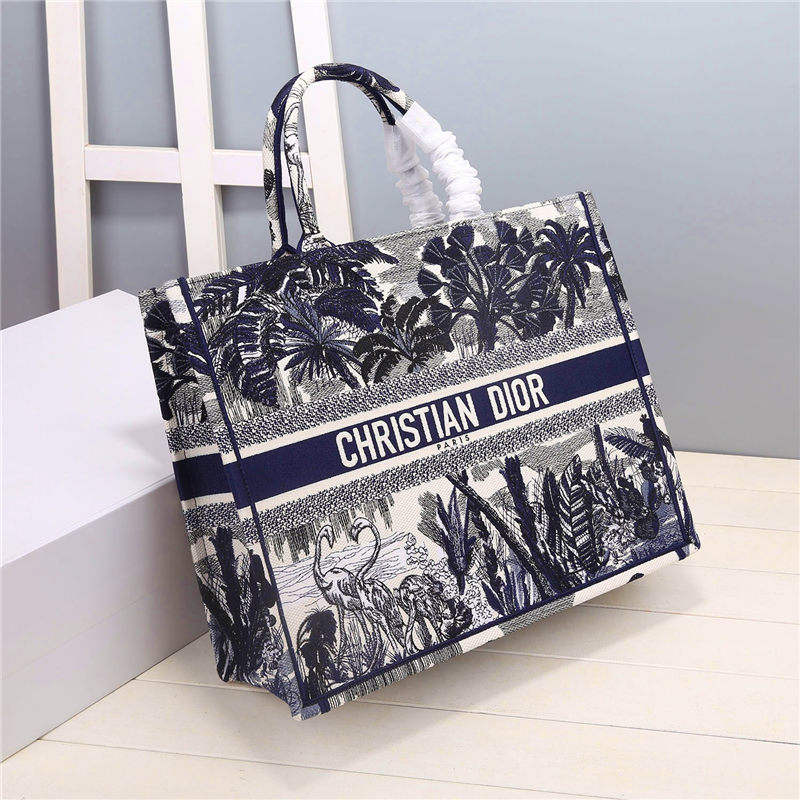 LARGE Dior BOOK TOTE Palm Tree Toile de Jouy Embroidery Black High