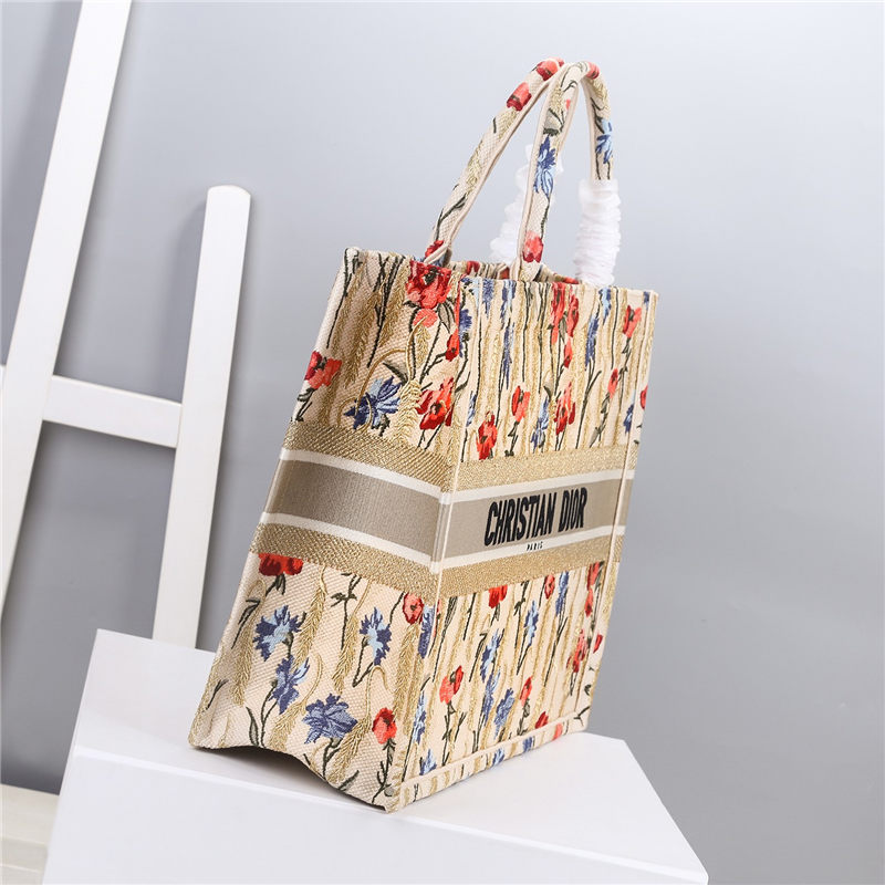 LARGE Dior BOOK TOTE Multicolor Dior Hibiscus Embroidery Beige High