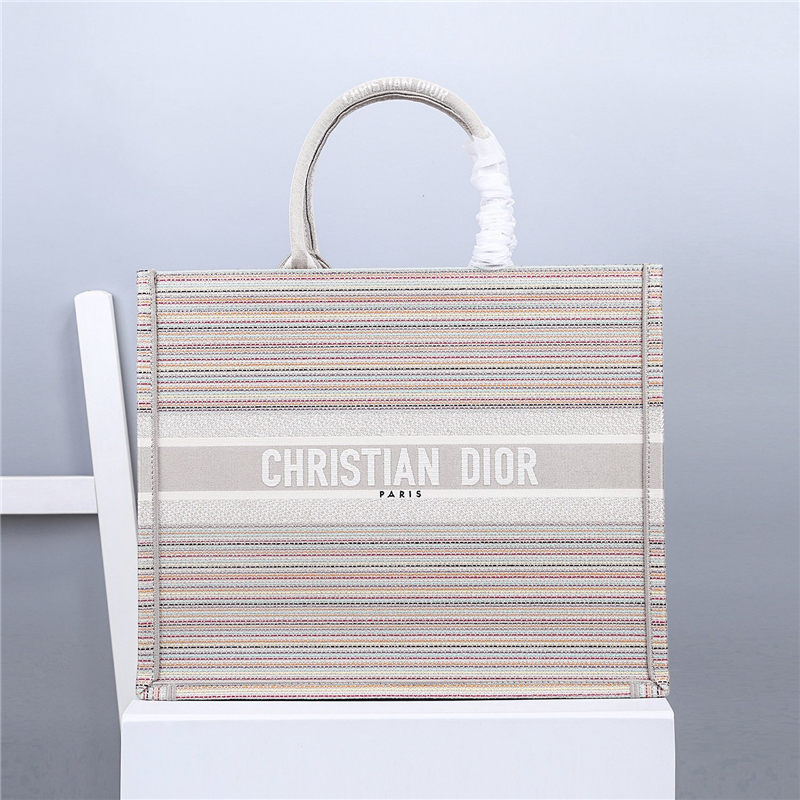 LARGE Dior BOOK TOTE Multicolor Stripes Embroidery High