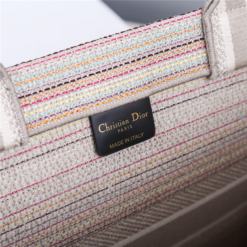 LARGE Dior BOOK TOTE Multicolor Stripes Embroidery High