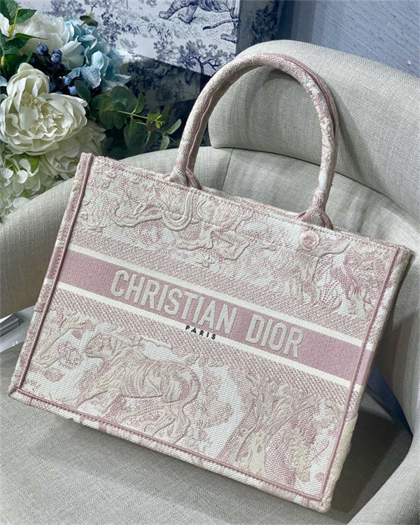 MEDIUM Dior BOOK TOTE Toile de Jouy Embroidery Pink High