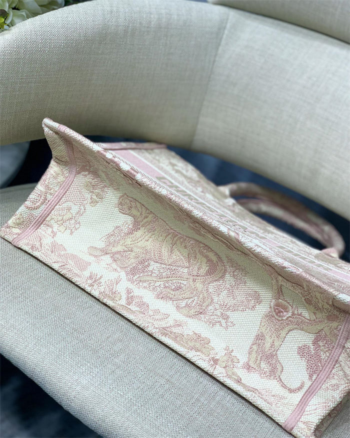 MEDIUM Dior BOOK TOTE Toile de Jouy Embroidery Pink High