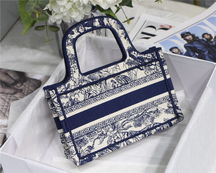 MINI Dior BOOK TOTE Toile de Jouy Embroidery Blue High