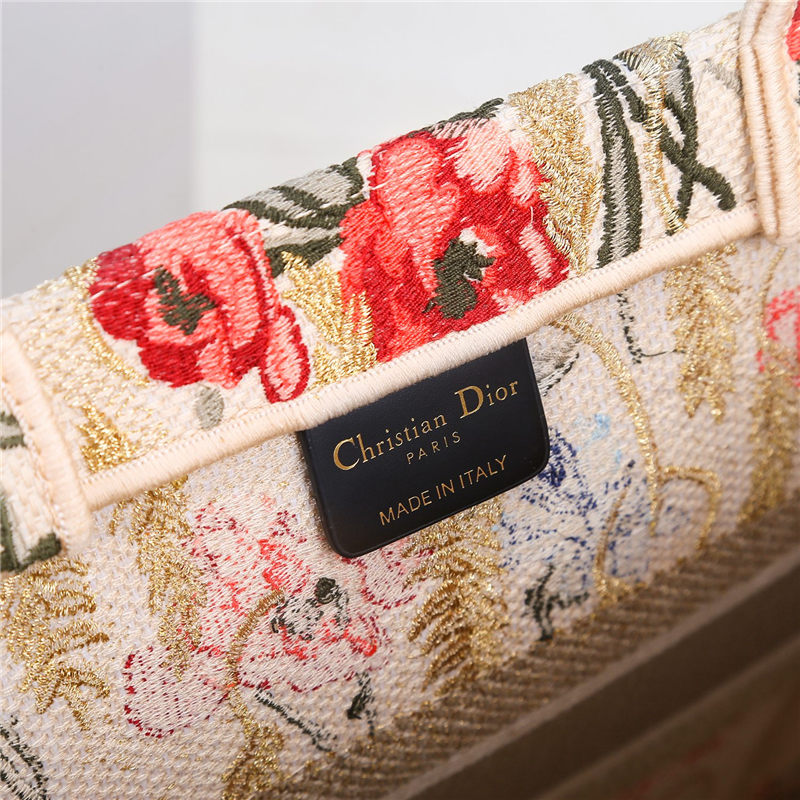 MEDIUM Dior BOOK TOTE Multicolor Dior Hibiscus Embroidery Beige High