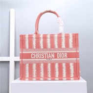 MEDIUM Dior BOOK TOTE D-Stripes Embroidery Pink High