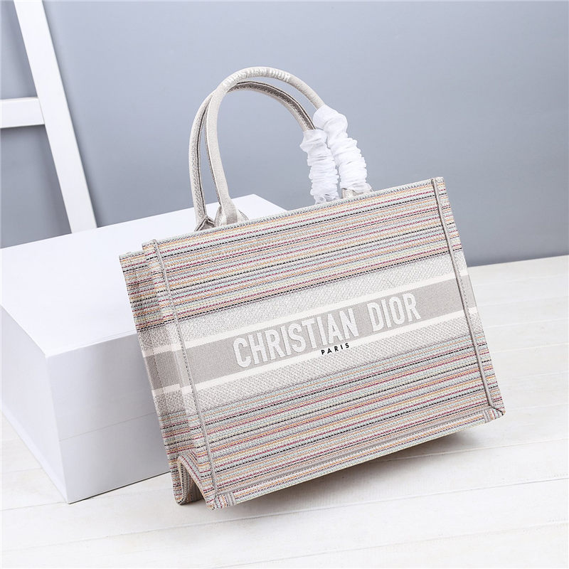 MEDIUM Dior BOOK TOTE Multicolor Stripes Embroidery High