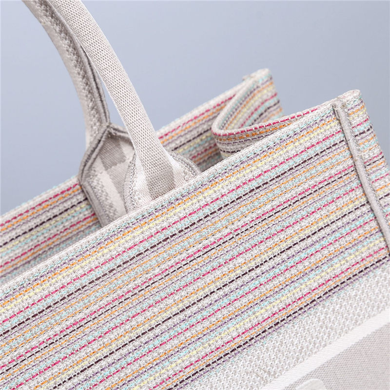 MEDIUM Dior BOOK TOTE Multicolor Stripes Embroidery High