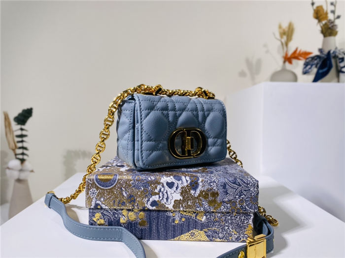 MICRO Dior CARO BAG Supple Cannage Calfskin Blue Mid