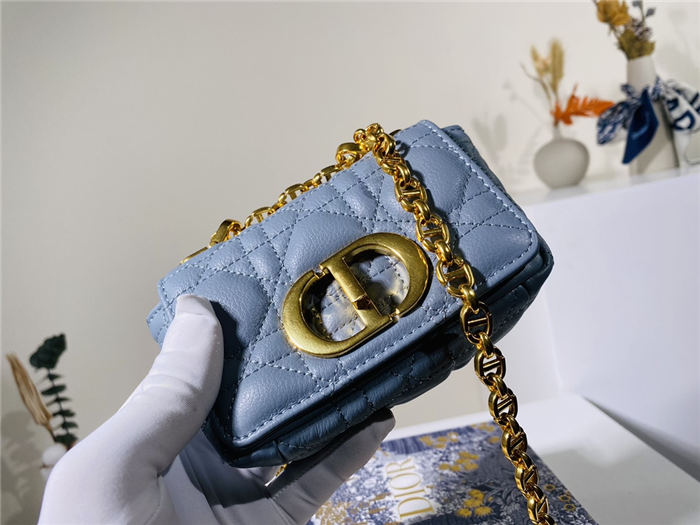 MICRO Dior CARO BAG Supple Cannage Calfskin Blue Mid