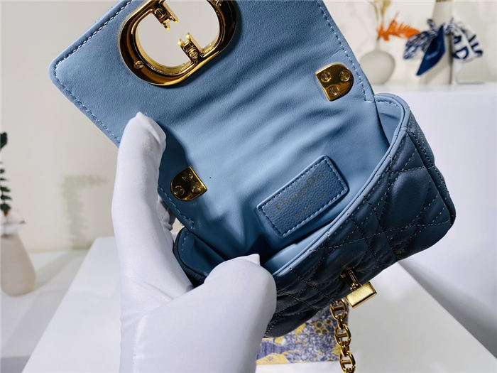 MICRO Dior CARO BAG Supple Cannage Calfskin Blue Mid