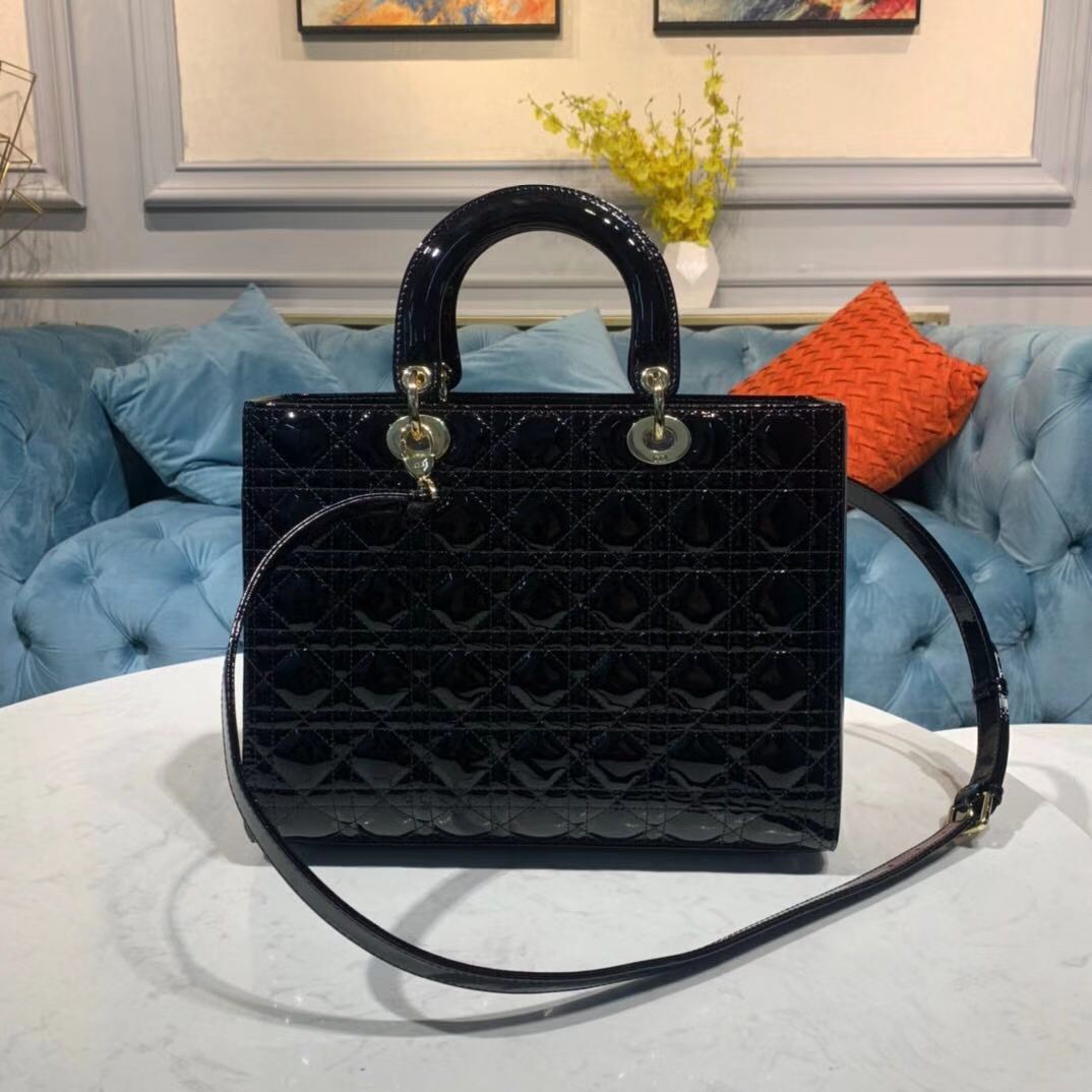 LARGE LADY Dior BAG Patent Cannage Calfskin Black High