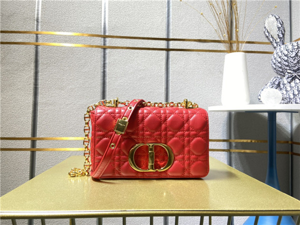 Dior SMALL CARO BAG Calfskin Red mid