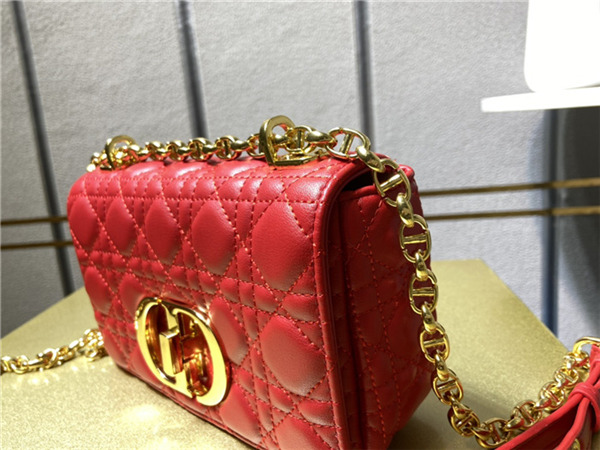 Dior SMALL CARO BAG Calfskin Red mid