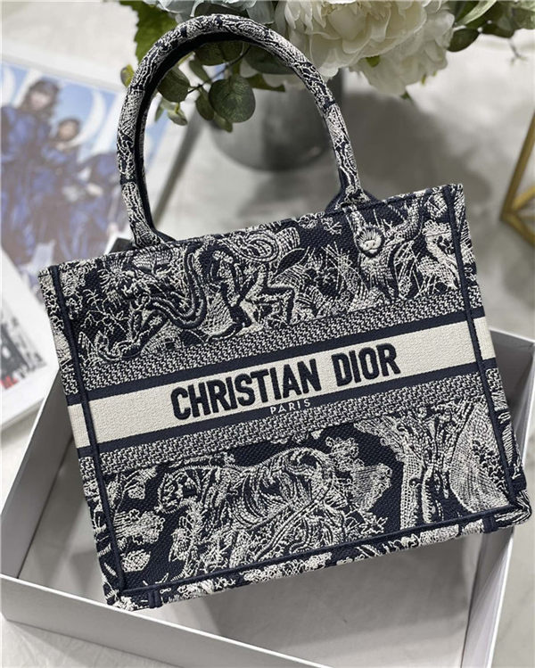 SMALL Dior BOOK TOTE Toile de Jouy Embroidery Blue High