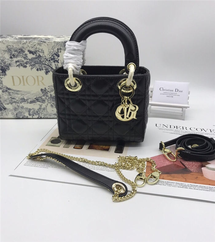 MINI LADY Dior BAG Black Cannage Lambskin Gold Hardware mid