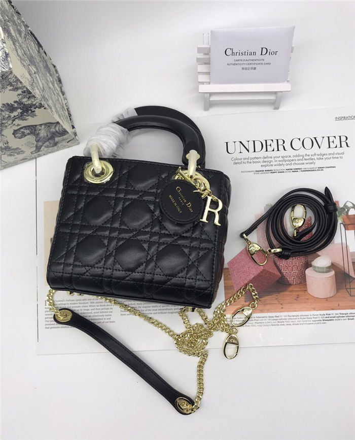 MINI LADY Dior BAG Black Cannage Lambskin Gold Hardware mid