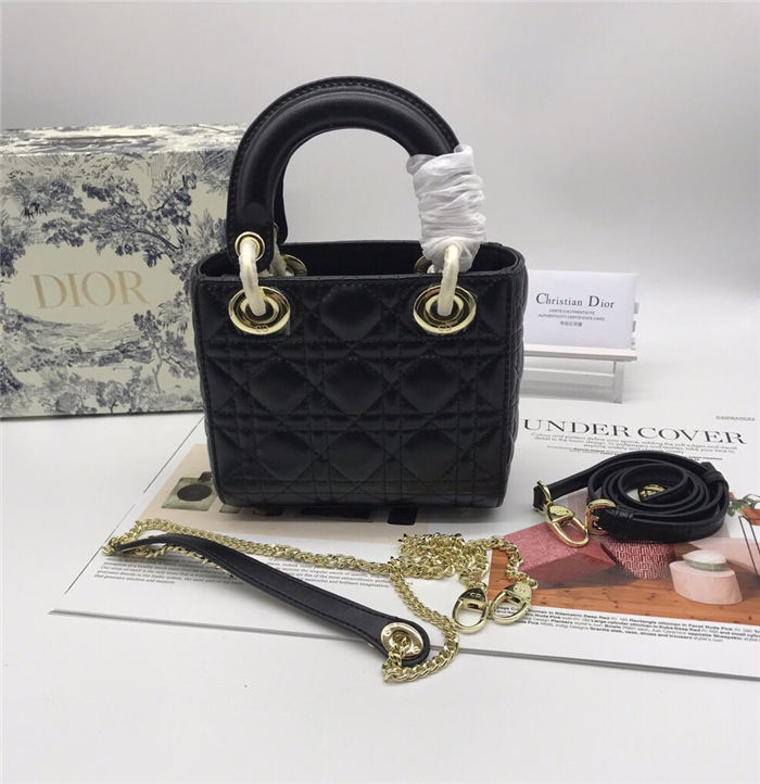 MINI LADY Dior BAG Black Cannage Lambskin Gold Hardware mid