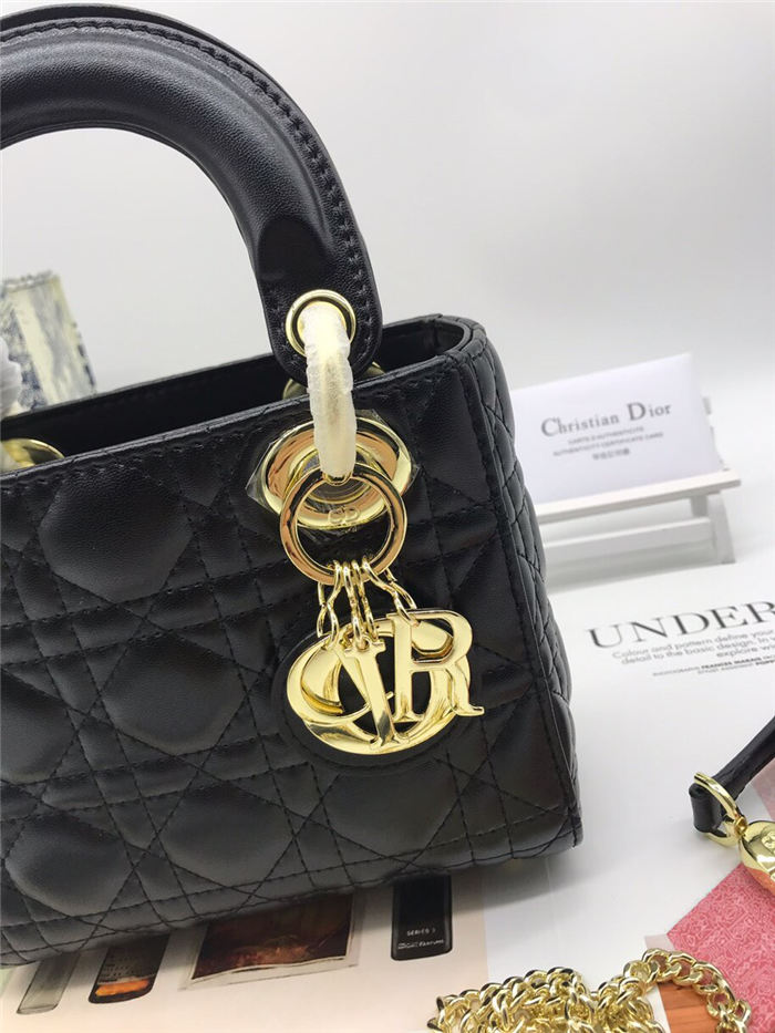 MINI LADY Dior BAG Black Cannage Lambskin Gold Hardware mid