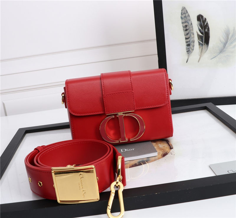 30 MONTAIGNE BOX BAG Enamel Buckle Calfskin Red High