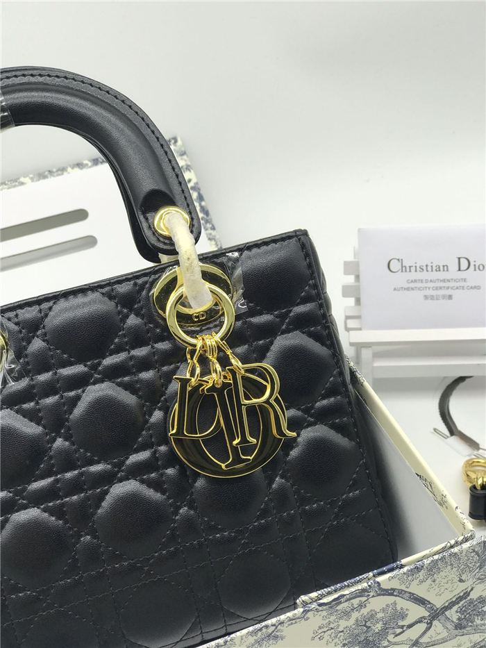 SMALL LADY Dior MY ABCDior BAG Cannage Lambskin Black Gold Hardware Mid