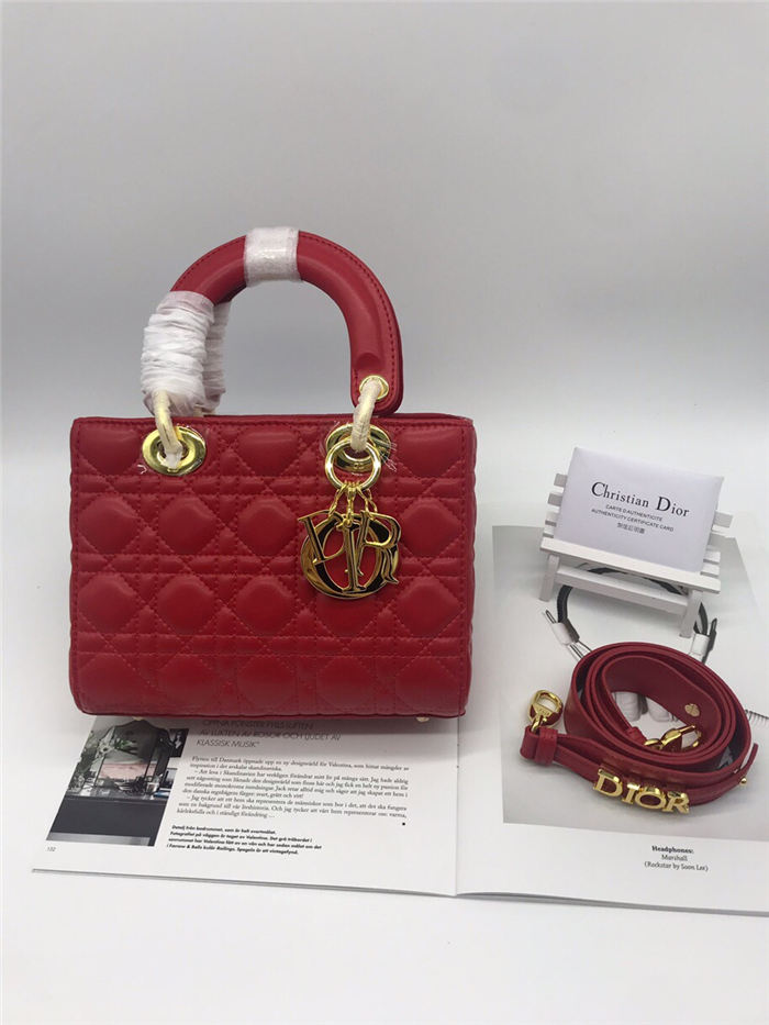 SMALL LADY Dior MY ABCDior BAG Cannage Lambskin Red Gold Hardware Mid