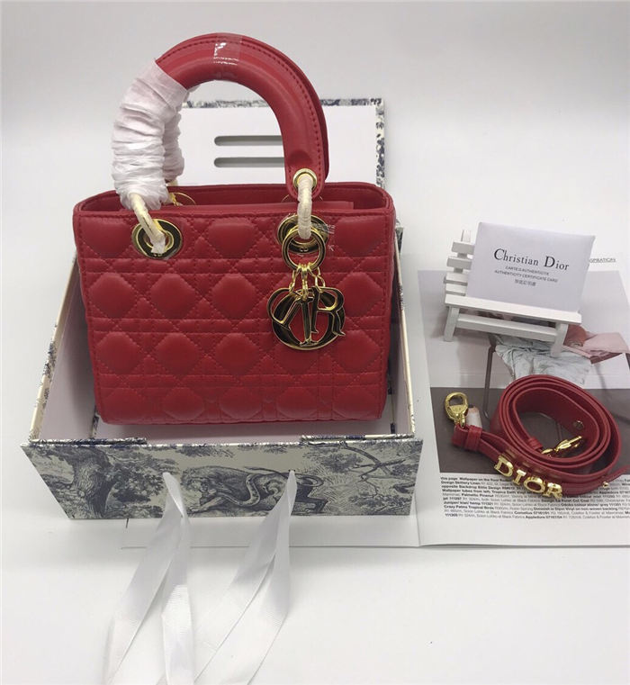 SMALL LADY Dior MY ABCDior BAG Cannage Lambskin Red Gold Hardware Mid