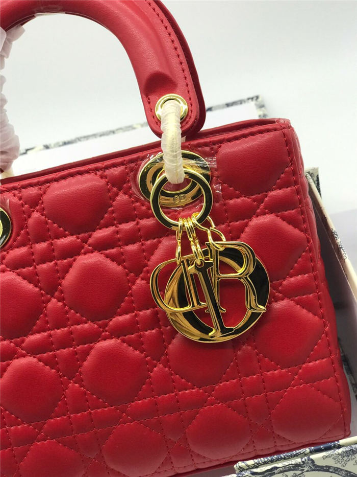 SMALL LADY Dior MY ABCDior BAG Cannage Lambskin Red Gold Hardware Mid