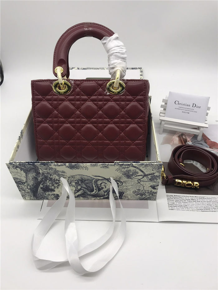 SMALL LADY Dior MY ABCDior BAG Cannage Lambskin Burgundy Gold Hardware Mid