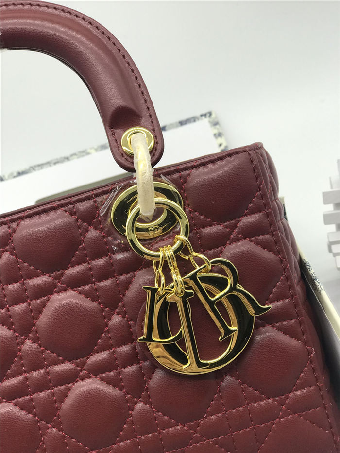 SMALL LADY Dior MY ABCDior BAG Cannage Lambskin Burgundy Gold Hardware Mid