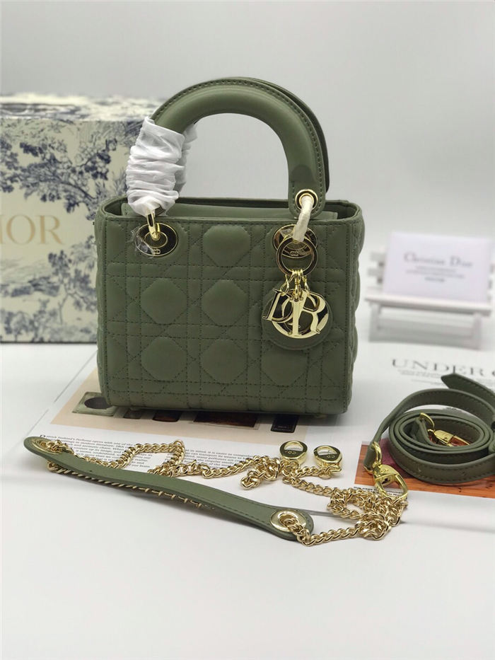 MINI LADY Dior BAG Green Cannage Lambskin Gold Hardware mid