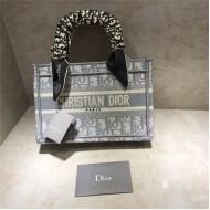 MINI Dior BOOK TOTE Gray Dior Oblique Embroidery mid