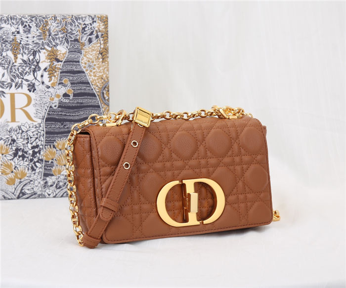 Dior SMALL CARO BAG Calfskin Caramel Mid