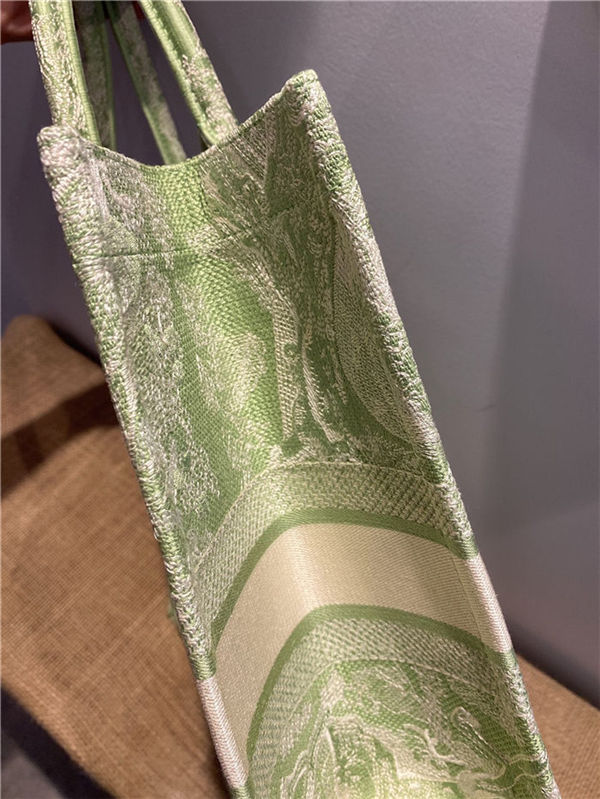 LARGE Dior BOOK TOTE Toile de Jouy Reverse Embroidery Green Mid