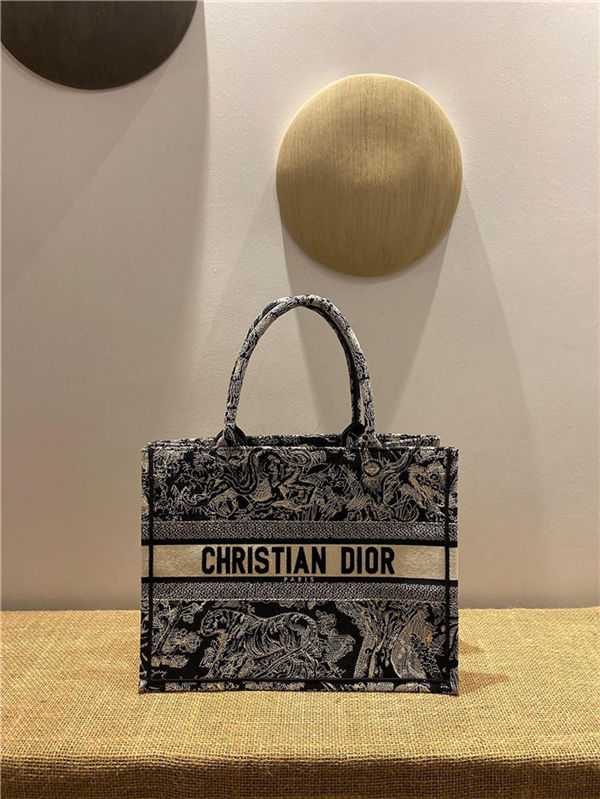 MEDIUM Dior BOOK TOTE Toile de Jouy Reverse Embroidery Black Mid