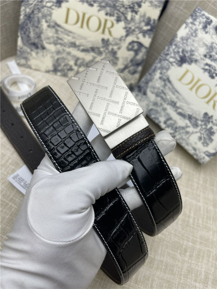 Dior BELT 35MM Calfskin Crocodile Black Silver High