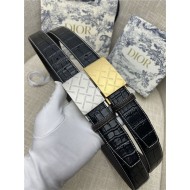 Dior BELT 35MM Calfskin Crocodile Black Gold High