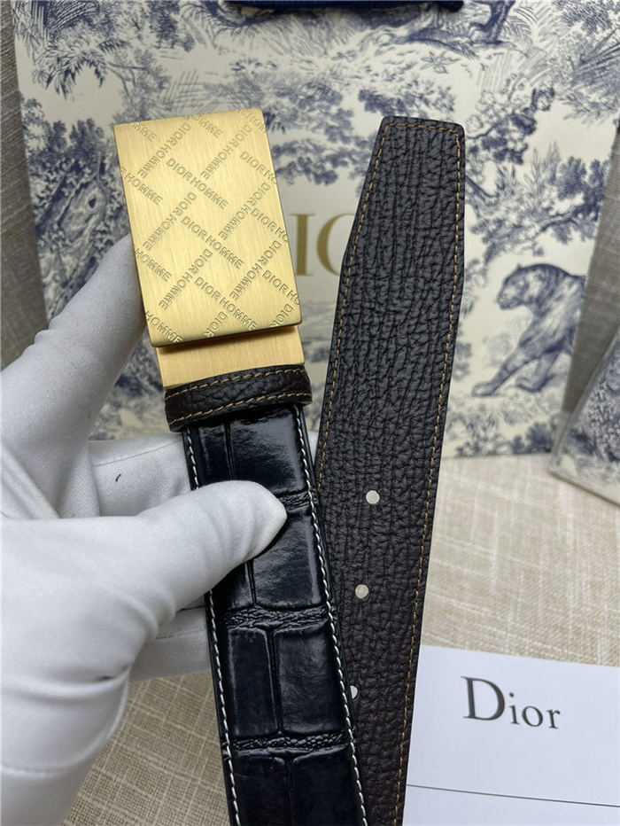 Dior BELT 35MM Calfskin Crocodile Black Gold High